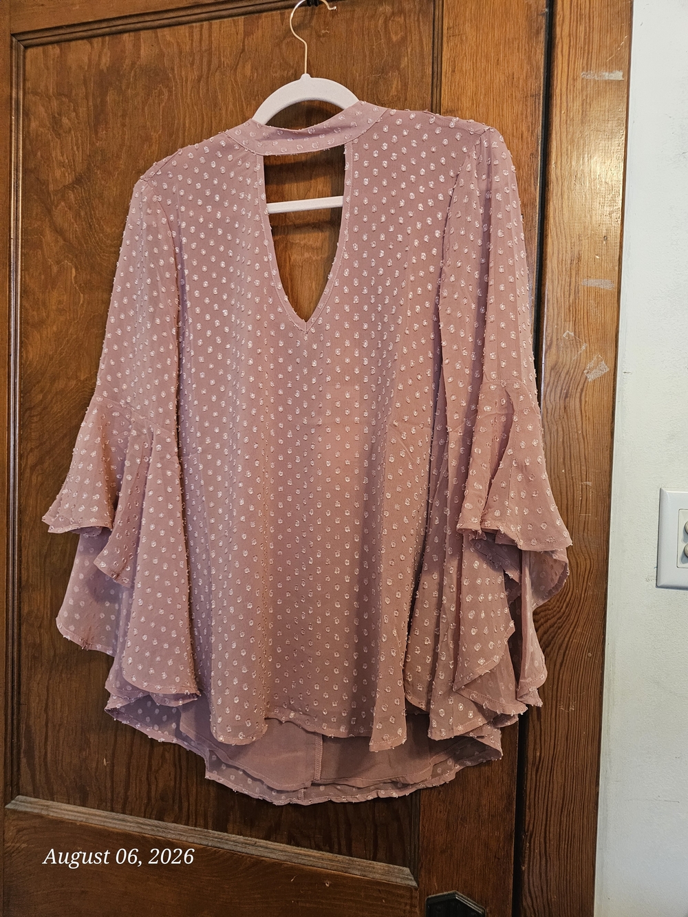 Band of Gypsies Mauve Dot Ruffle Sleeve Blouse